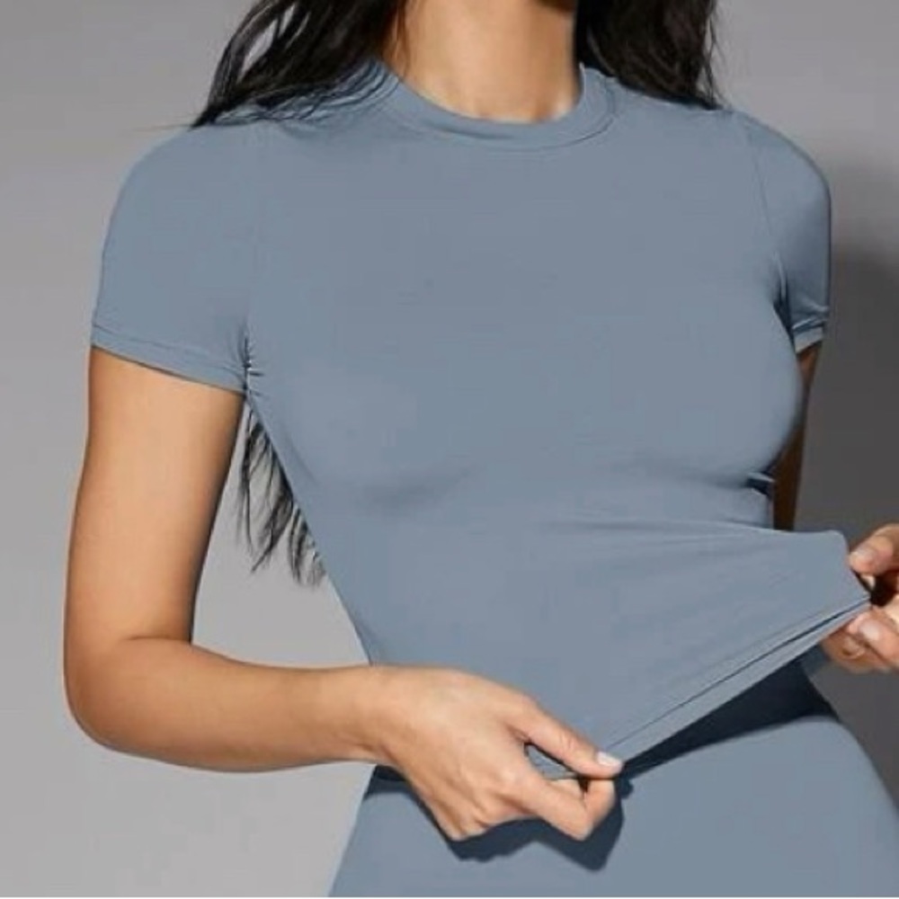 Dusty Blue Solid Fitted Tee
